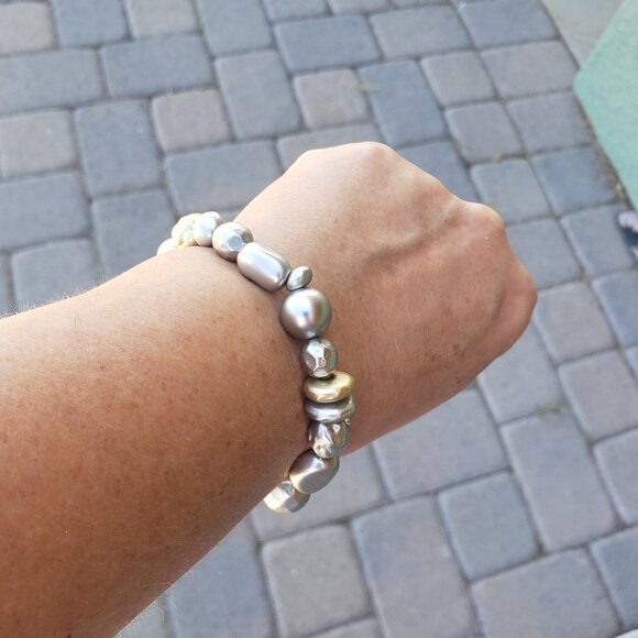 Chico's Brushed Mixed Metals Love Stretch Bracelet with Rhinestones NEW - Picture 5 of 5